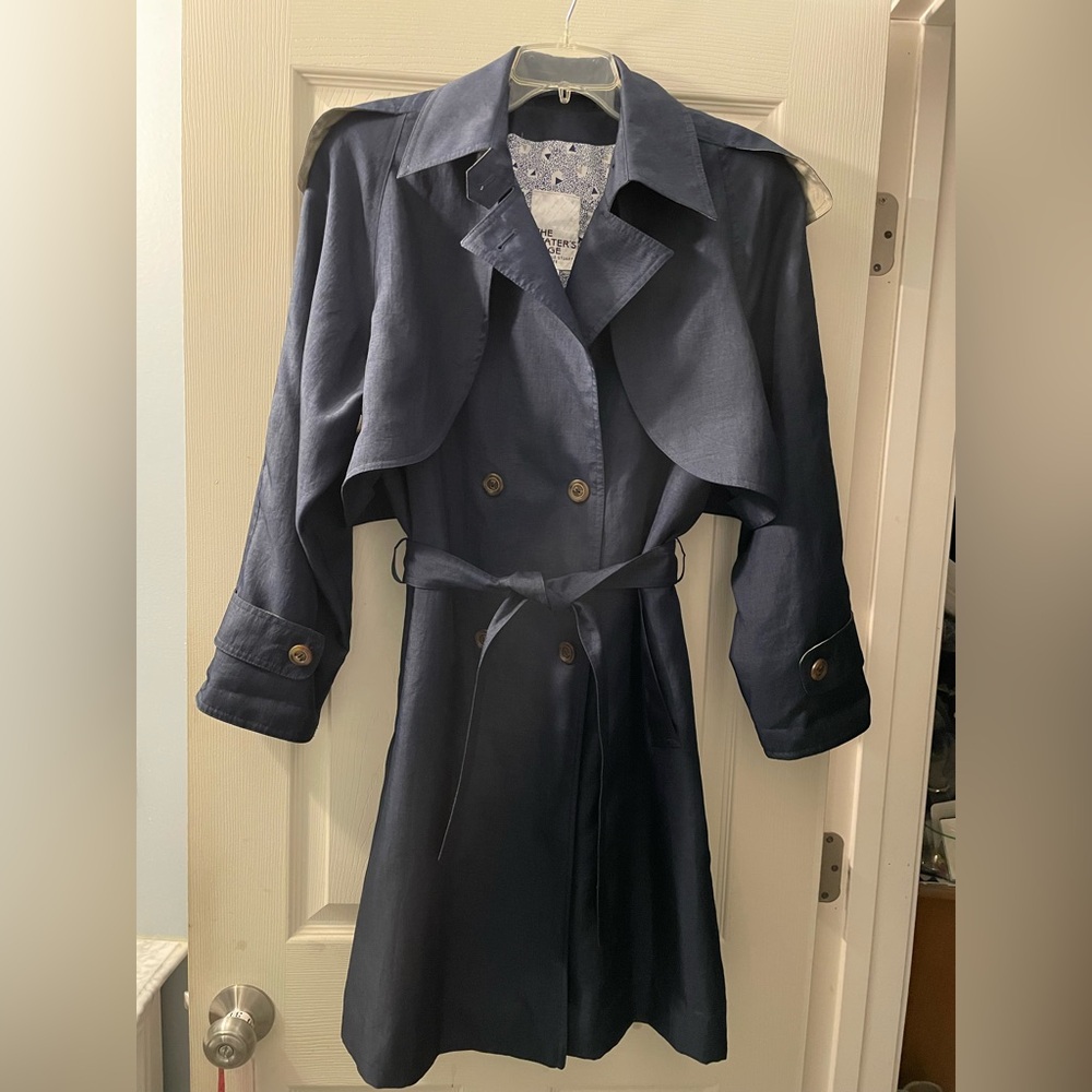 The Water’s Edge Navy Trench Coat with Belted Waist and A-line Silhouette